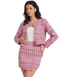 INSPIRE CHIC -  Women's Plaid Tweed Button Down Long  Pink